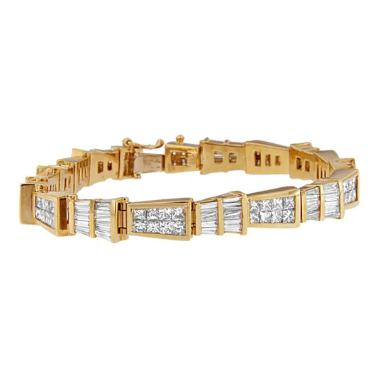 14k Yellow Gold Princess and Baguette-cut Diamond Geo-link Bracelet(8.25 Cttw,h-i Color,si1-si2 Clarity) - Fine Jewelry