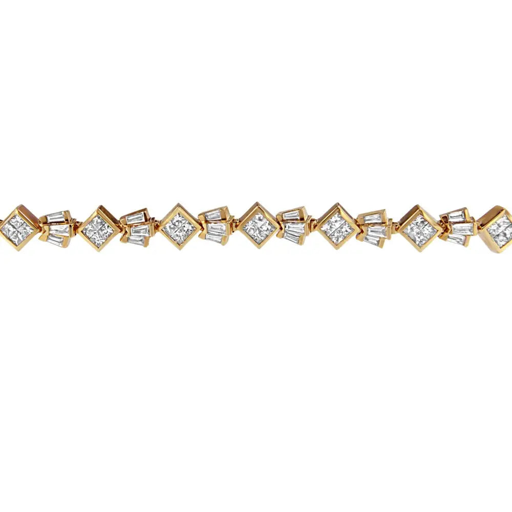 14k Yellow Gold Princess and Baguette Cut Diamond Geometric Bracelet (7 3/4 Cttw G-h Color Vs1-vs2 Clarity) - Fine