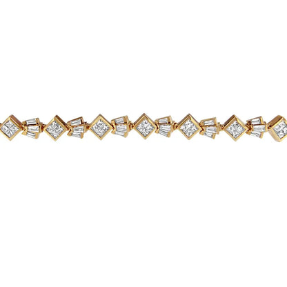 14k Yellow Gold Princess and Baguette Cut Diamond Geometric Bracelet (7 3/4 Cttw G-h Color Vs1-vs2 Clarity) - Fine