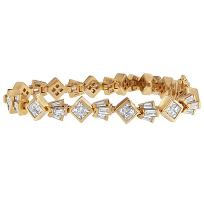 14k Yellow Gold Princess and Baguette Cut Diamond Geometric Bracelet (7 3/4 Cttw G-h Color Vs1-vs2 Clarity) - Fine