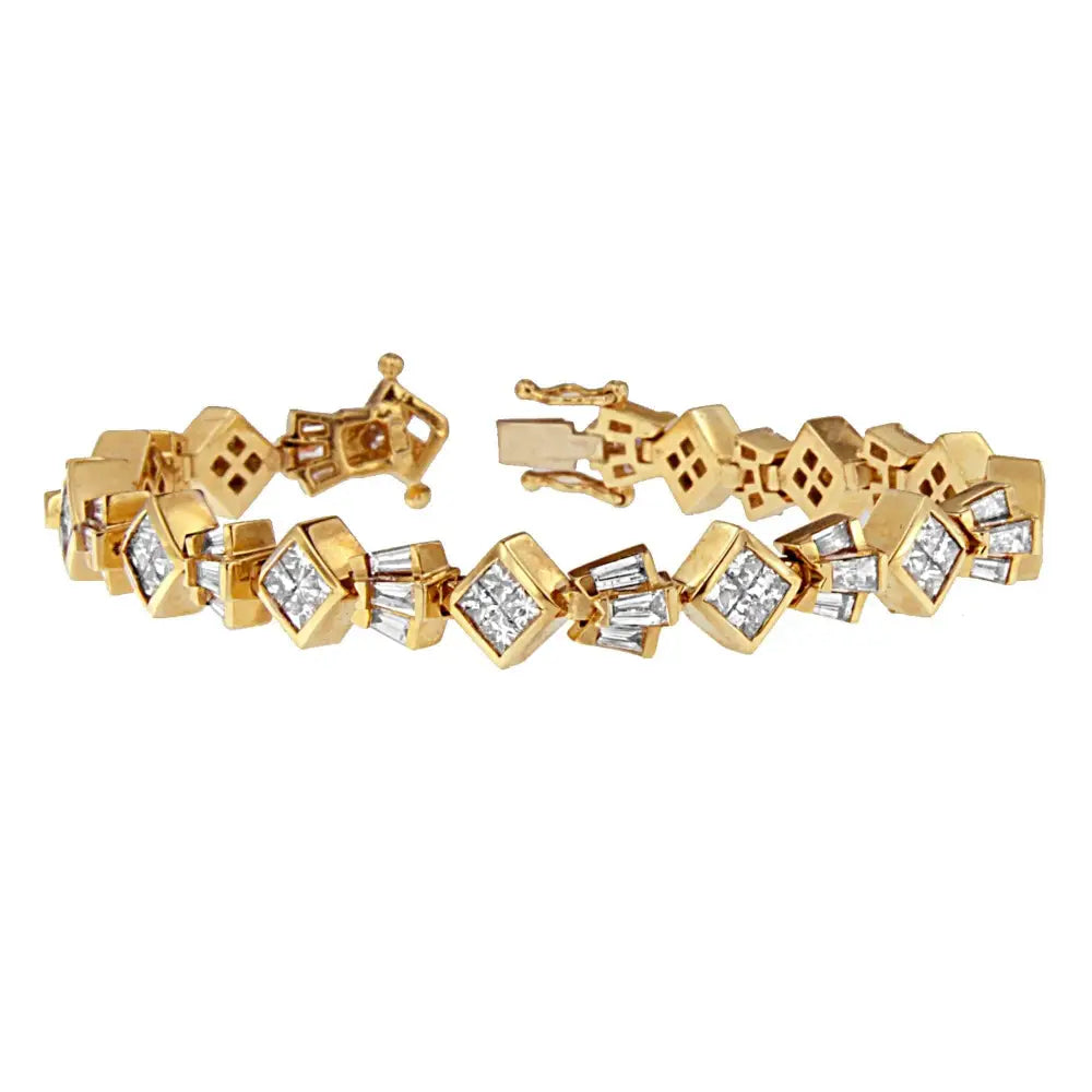 14k Yellow Gold Princess and Baguette Cut Diamond Geometric Bracelet (7 3/4 Cttw G-h Color Vs1-vs2 Clarity) - Fine