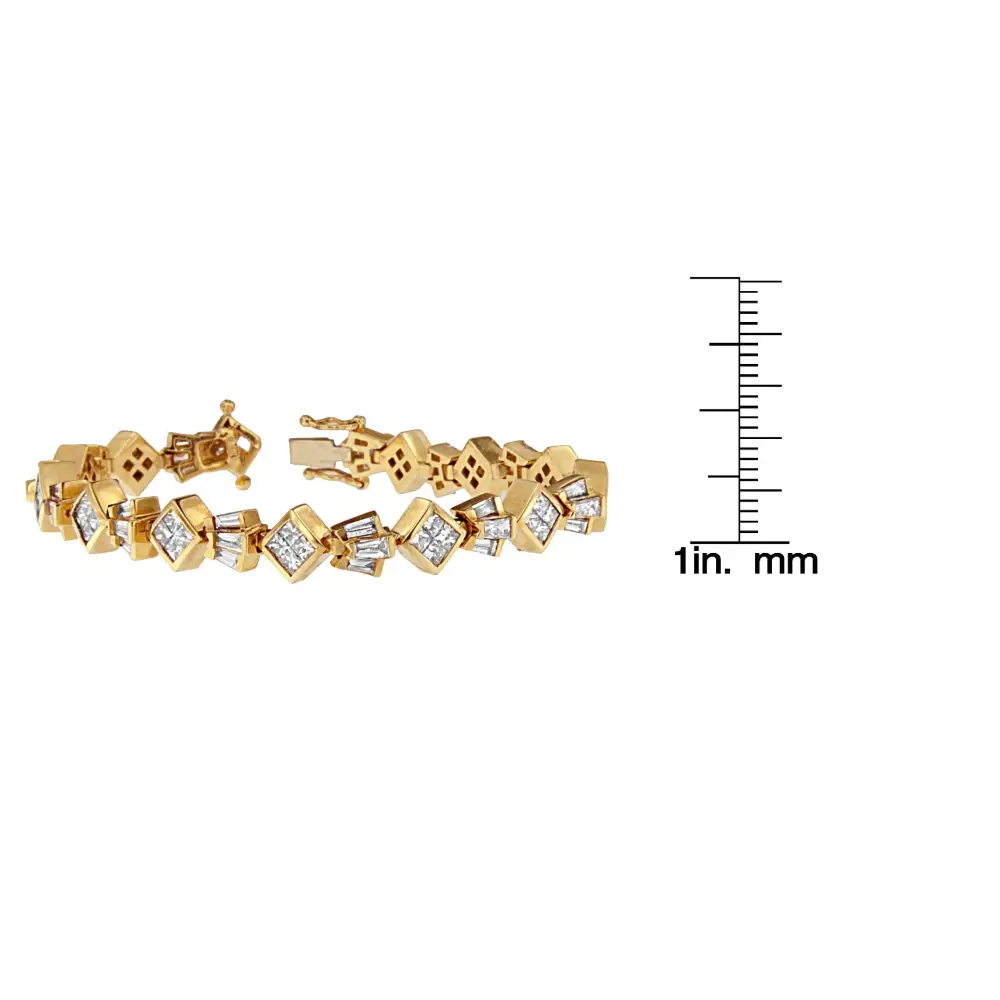 14k Yellow Gold Princess and Baguette Cut Diamond Geometric Bracelet (7 3/4 Cttw G-h Color Vs1-vs2 Clarity) - Fine