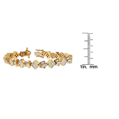 14k Yellow Gold Princess and Baguette Cut Diamond Geometric Bracelet (7 3/4 Cttw G-h Color Vs1-vs2 Clarity) - Fine