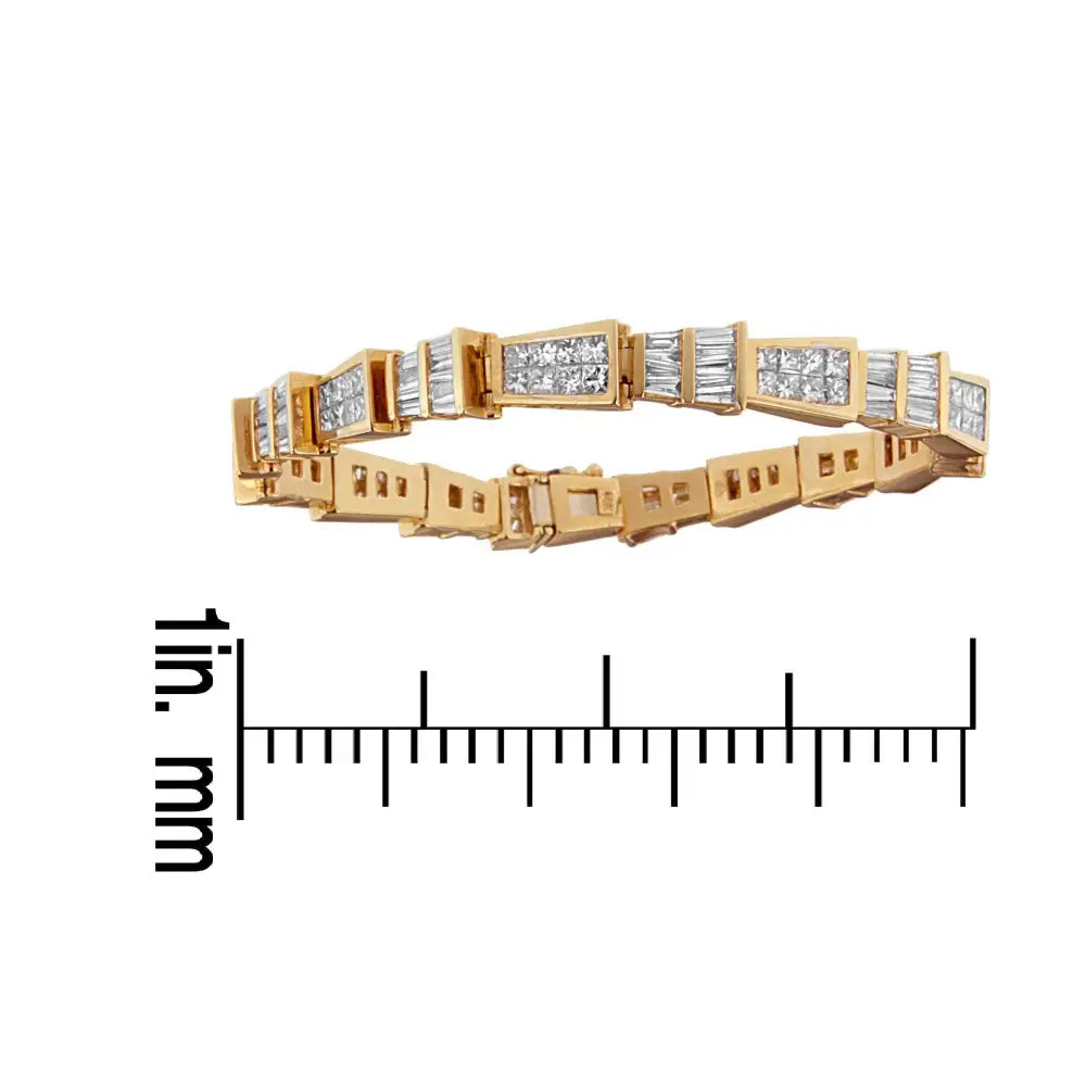 14k Yellow Gold Princess and Baguette Diamond Geo-link Bracelet (8.35 Cttw H-i Color Si1-si2 Clarity) - Fine Jewelry