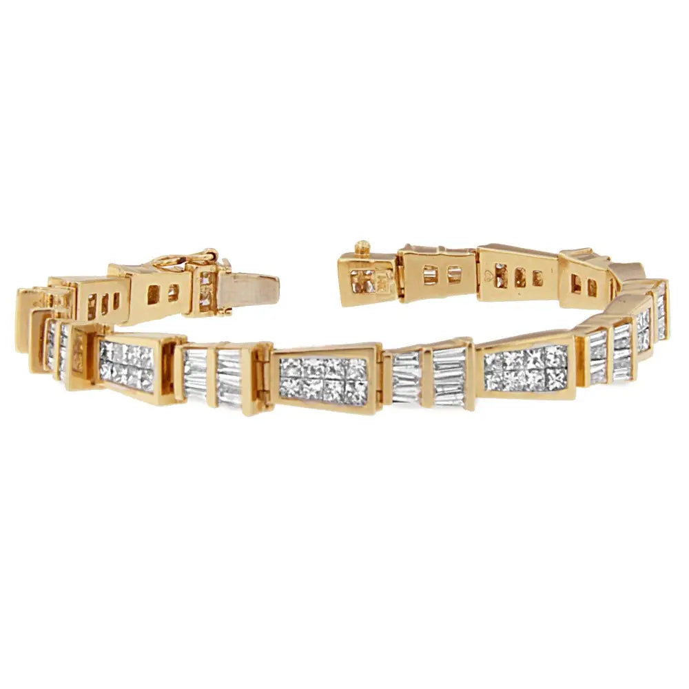 14k Yellow Gold Princess and Baguette Diamond Geo-link Bracelet (8.35 Cttw H-i Color Si1-si2 Clarity) - Fine Jewelry