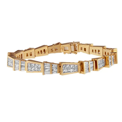 14k Yellow Gold Princess and Baguette Diamond Geo-link Bracelet (8.35 Cttw H-i Color Si1-si2 Clarity) - Fine Jewelry