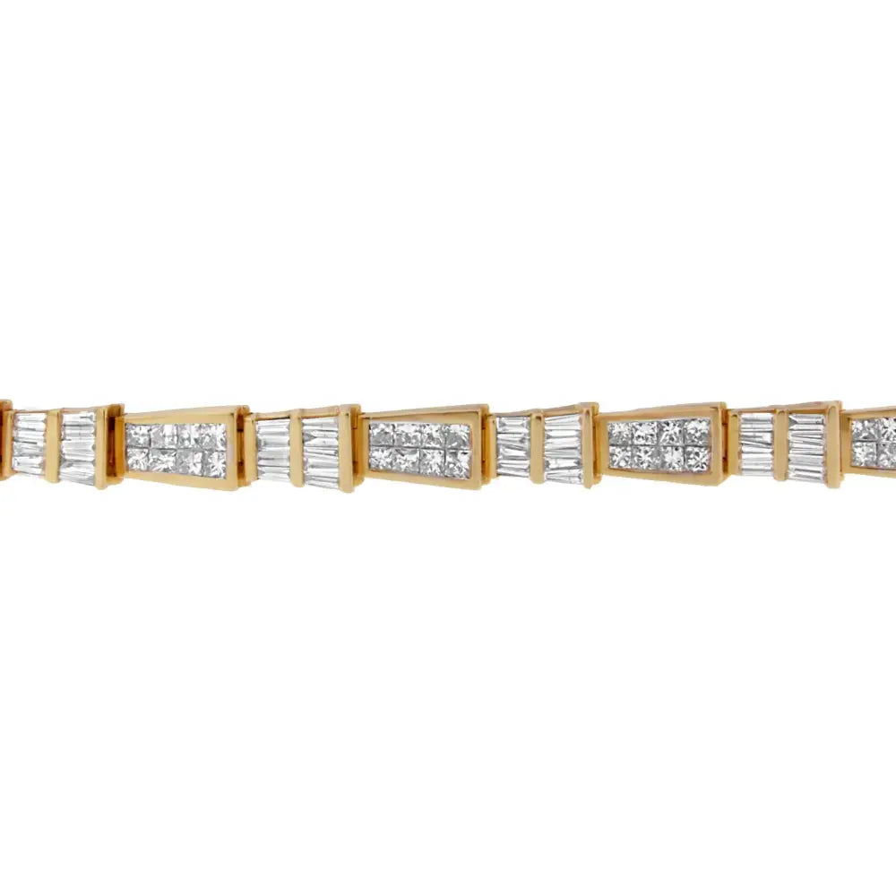 14k Yellow Gold Princess and Baguette Diamond Geo-link Bracelet (8.35 Cttw H-i Color Si1-si2 Clarity) - Fine Jewelry