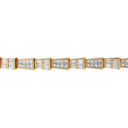 14k Yellow Gold Princess and Baguette Diamond Geo-link Bracelet (8.35 Cttw H-i Color Si1-si2 Clarity) - Fine Jewelry