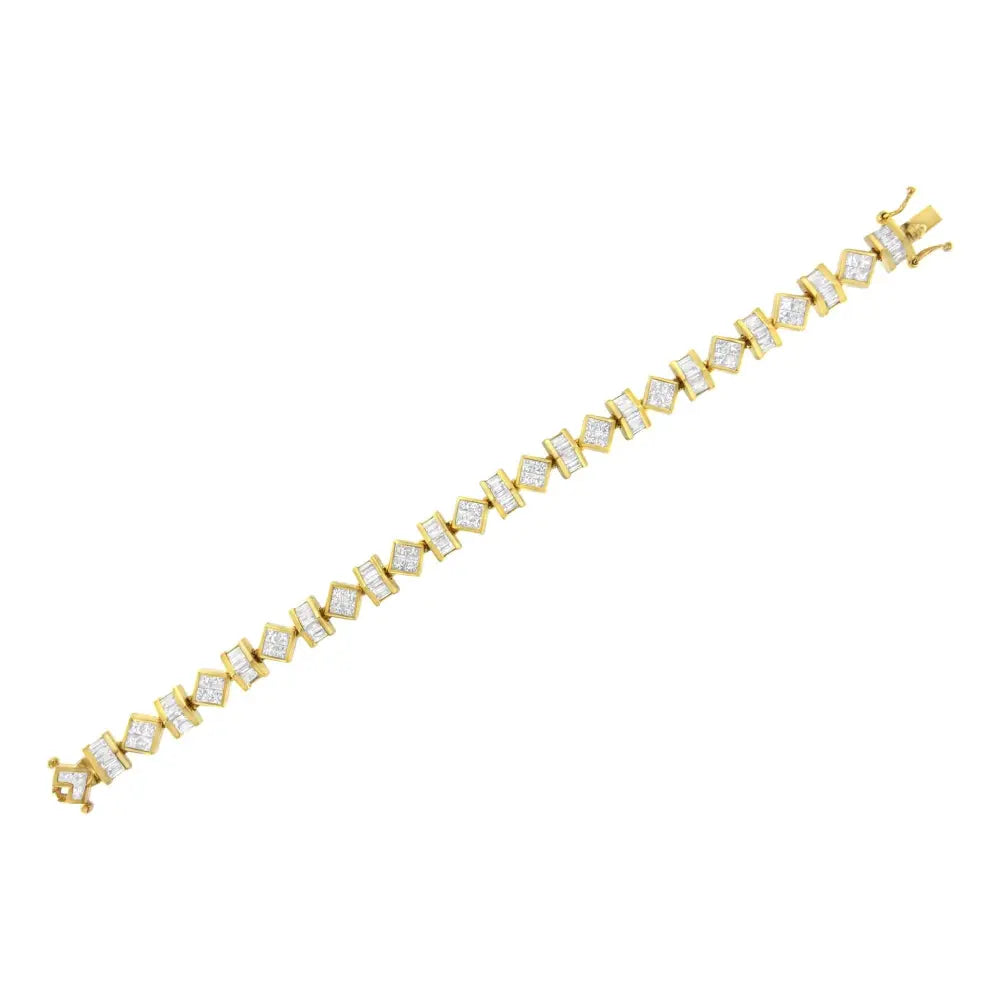 14k Yellow Gold Princess and Baguette Diamond Modern Link Bracelet(7.50 Cttw,g-h Color,vs1-vs2 Clarity) - Fine Jewelry