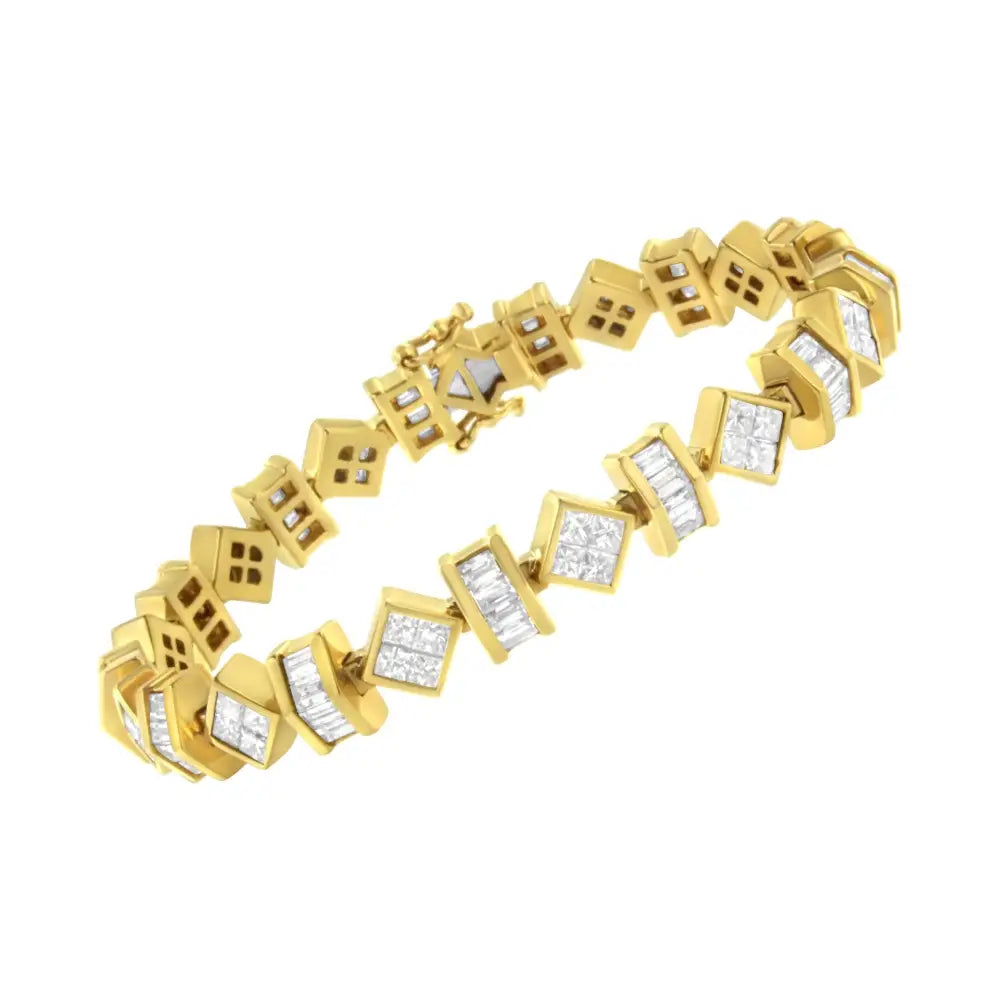 14k Yellow Gold Princess and Baguette Diamond Modern Link Bracelet(7.50 Cttw,g-h Color,vs1-vs2 Clarity) - Fine Jewelry