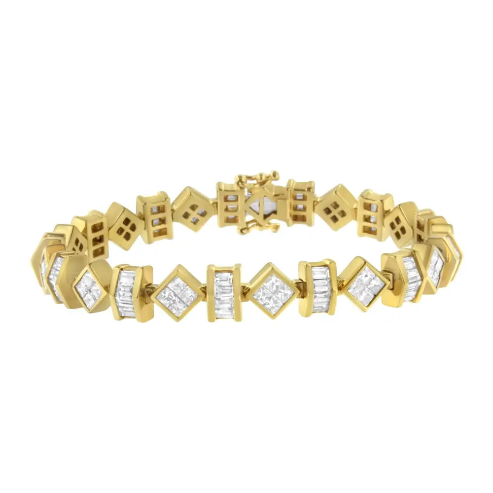 14k Yellow Gold Princess and Baguette Diamond Modern Link Bracelet(7.50 Cttw,g-h Color,vs1-vs2 Clarity) - Fine Jewelry