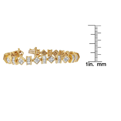 14k Yellow Gold Princess and Baguette Diamond Modern Link Bracelet(7.50 Cttw,g-h Color,vs1-vs2 Clarity) - Fine Jewelry