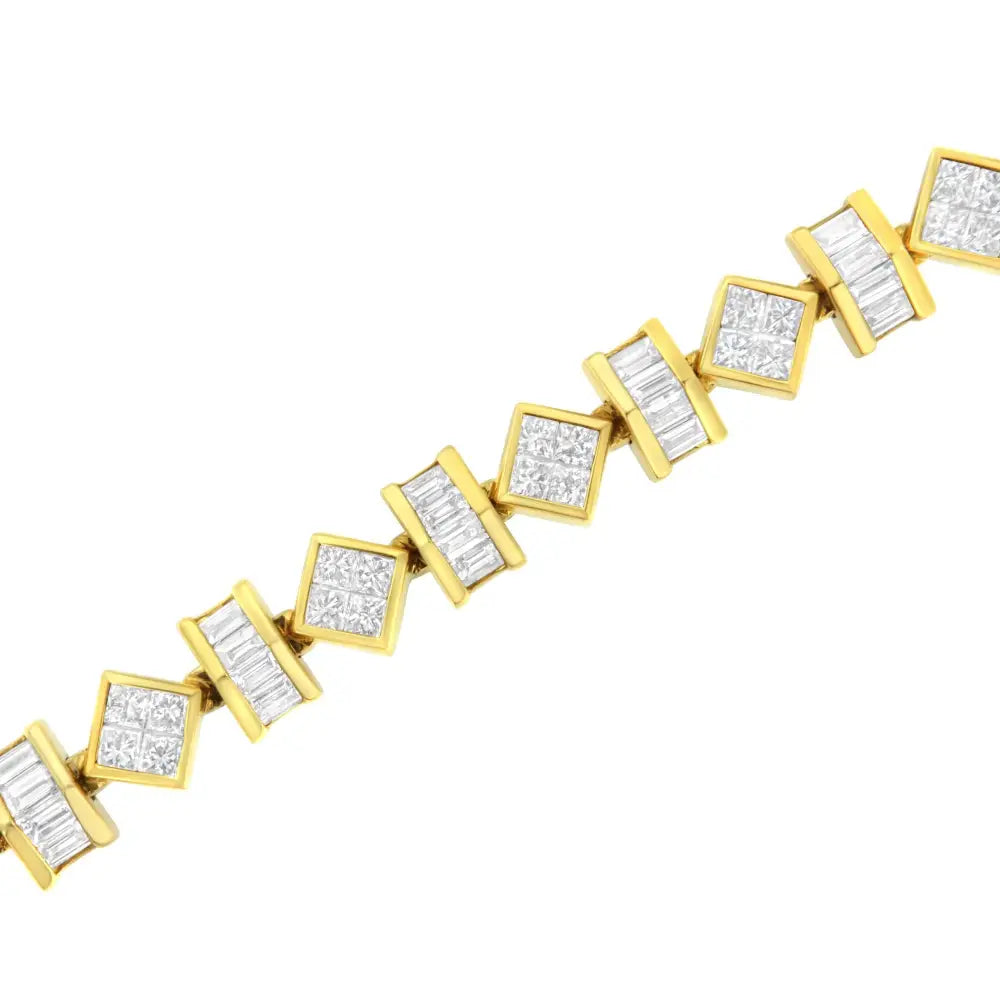 14k Yellow Gold Princess and Baguette Diamond Modern Link Bracelet(7.50 Cttw,g-h Color,vs1-vs2 Clarity) - Fine Jewelry