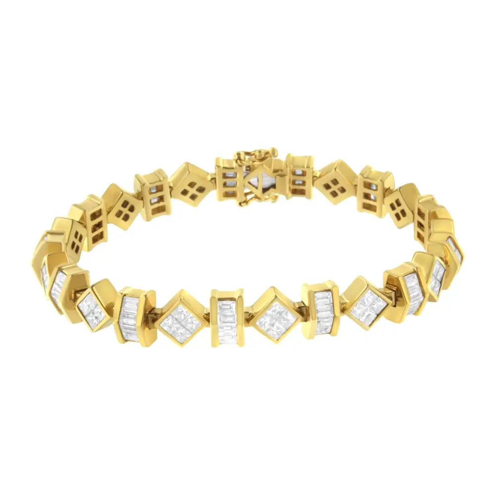 14k Yellow Gold Princess and Baguette Diamond Modern Link Bracelet(7.50 Cttw,g-h Color,vs1-vs2 Clarity) - Fine Jewelry