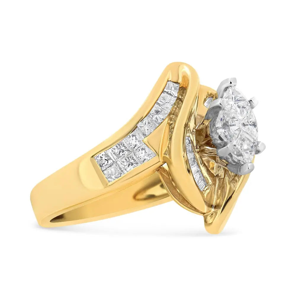 14k Yellow Gold Princess Baguette and Pie Cut Diamond Marquise Shaped Ring (1 1/4 Cttw G-h Color Si1-si2 Clarity)