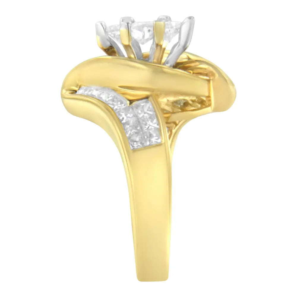 14k Yellow Gold Princess Baguette and Pie Cut Diamond Marquise Shaped Ring (1 1/4 Cttw G-h Color Si1-si2 Clarity)