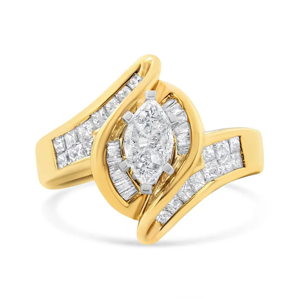 14k Yellow Gold Princess Baguette and Pie Cut Diamond Marquise Shaped Ring (1 1/4 Cttw G-h Color Si1-si2 Clarity)