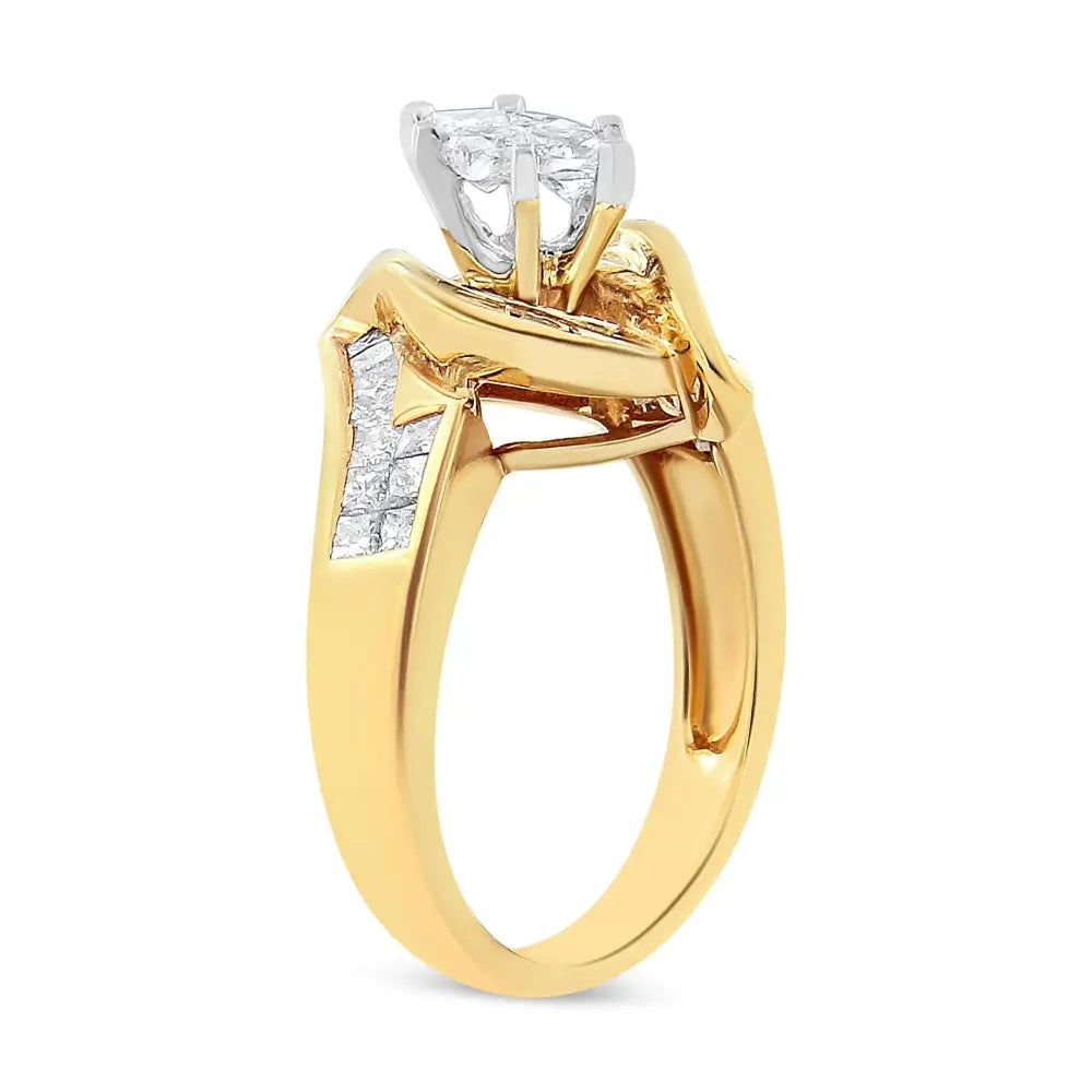 14k Yellow Gold Princess Baguette and Pie Cut Diamond Marquise Shaped Ring (1 1/4 Cttw G-h Color Si1-si2 Clarity)