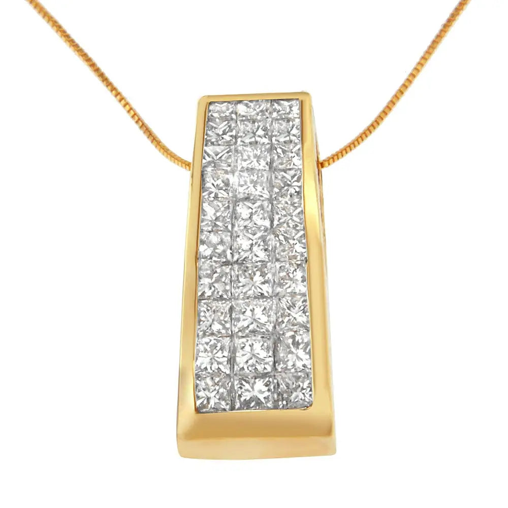 14k Yellow Gold Princess-cut Diamond Pillar Pendant Necklace (1 5/8 Cttw H-i Color Si1-si2 Clarity) - Fine Jewelry