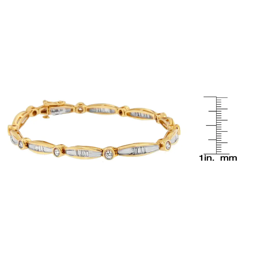 14k Yellow Gold Round and Baguette-cut Diamond Bracelet (1.50 Cttw H-i Color Si2-i1 Clarity) - Fine Jewelry us Direct