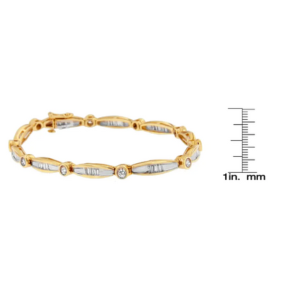 14k Yellow Gold Round and Baguette-cut Diamond Bracelet (1.50 Cttw H-i Color Si2-i1 Clarity) - Fine Jewelry us Direct