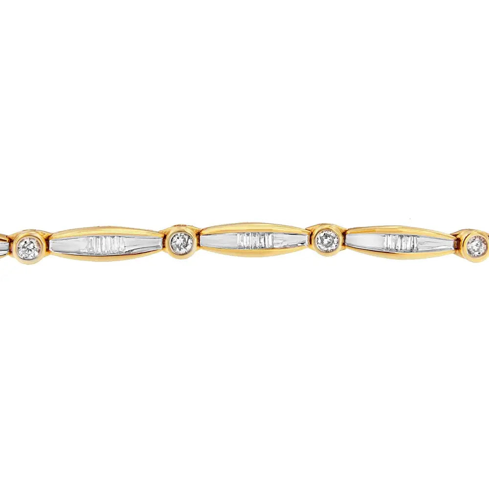 14k Yellow Gold Round and Baguette-cut Diamond Bracelet (1.50 Cttw H-i Color Si2-i1 Clarity) - Fine Jewelry us Direct