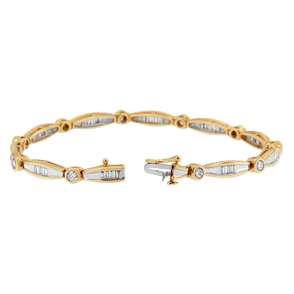 14k Yellow Gold Round and Baguette-cut Diamond Bracelet (1.50 Cttw H-i Color Si2-i1 Clarity) - Fine Jewelry us Direct