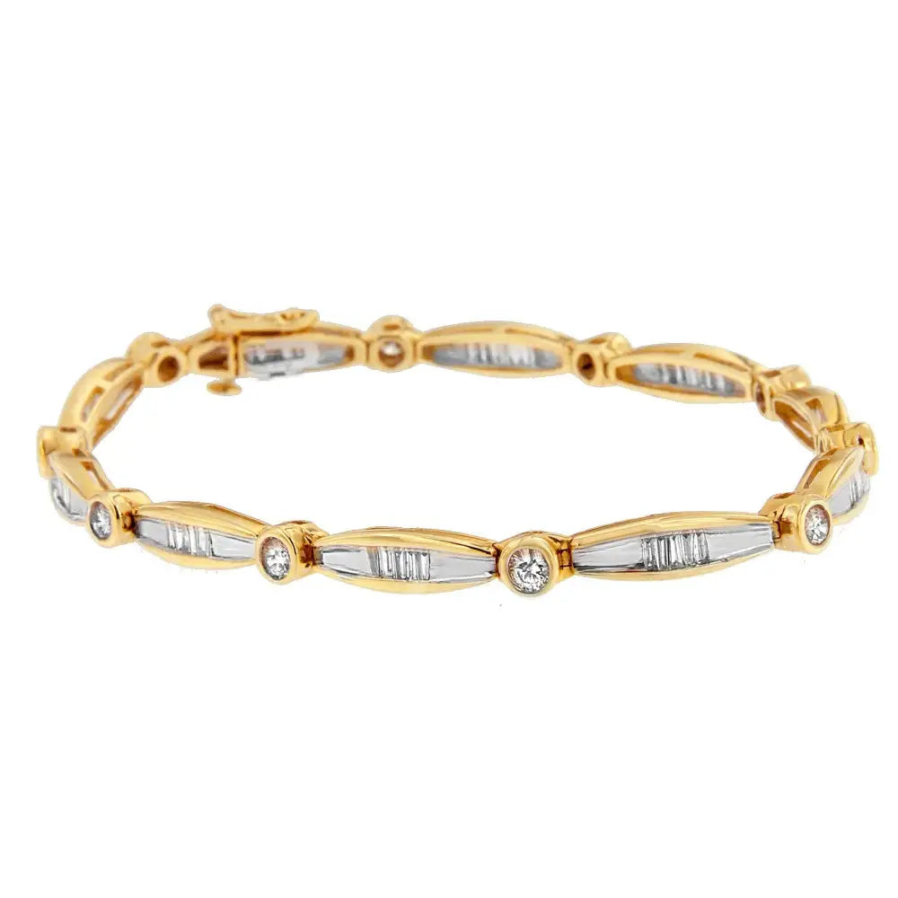 14k Yellow Gold Round and Baguette-cut Diamond Bracelet (1.50 Cttw H-i Color Si2-i1 Clarity) - Fine Jewelry us Direct