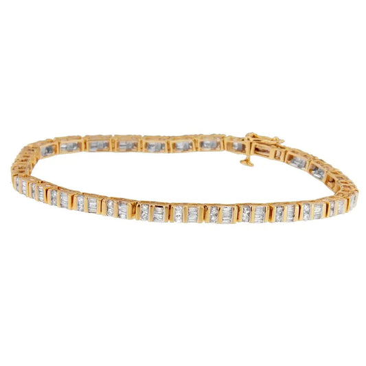 14k Yellow Gold Round and Baguette-cut Diamond Bracelet (2.00 Cttw H-i Color Si2-i1 Clarity) - Fine Jewelry us Direct