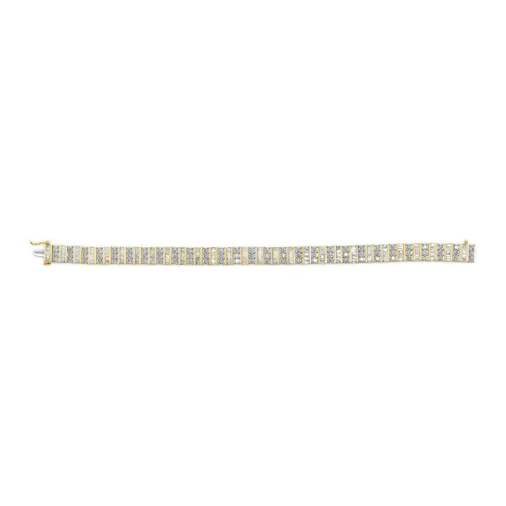 14k Yellow Gold Round and Baguette-cut Diamond Bracelet (5.50 Cttw H-i Color I1-i2 Clarity) - Fine Jewelry us Direct