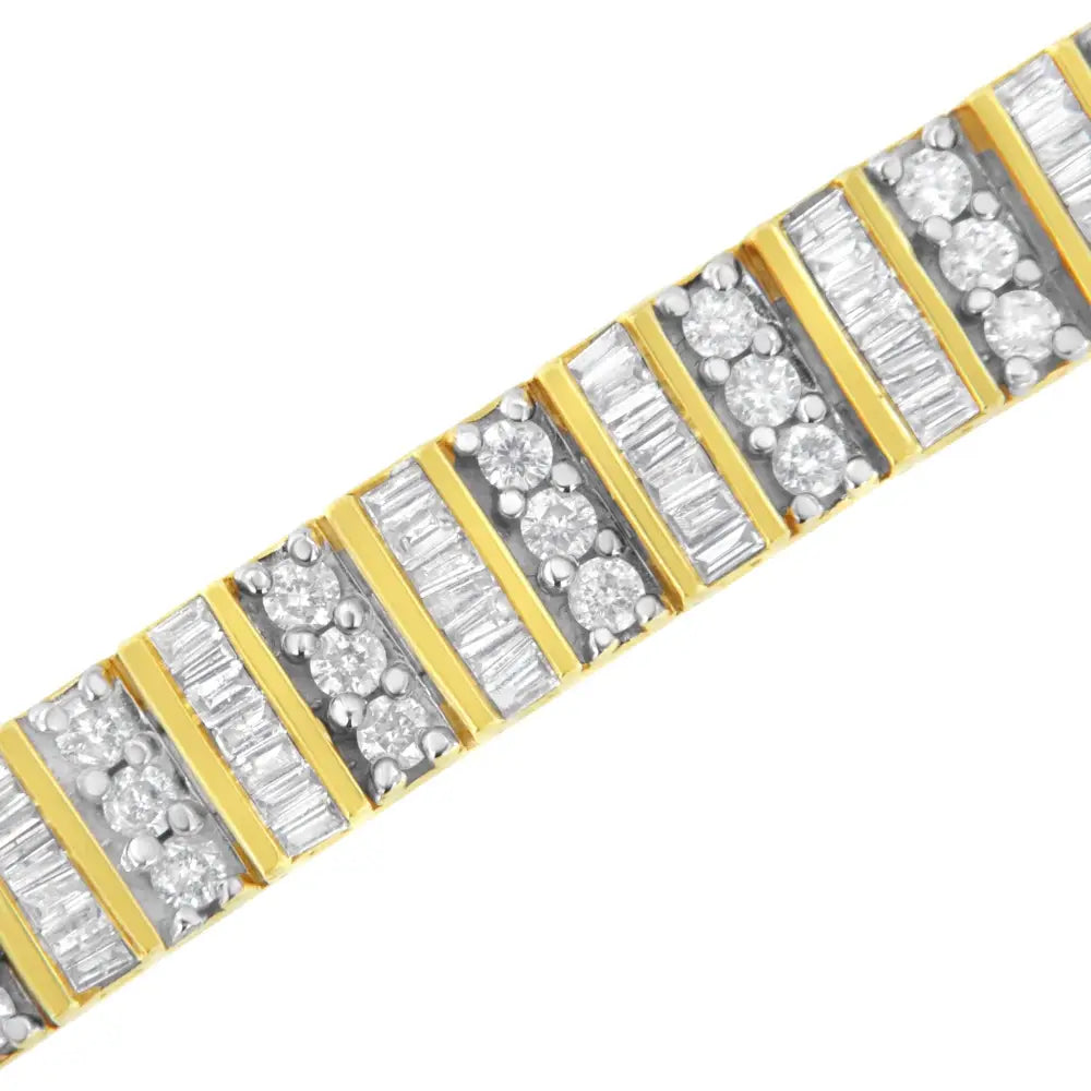 14k Yellow Gold Round and Baguette-cut Diamond Bracelet (5.50 Cttw H-i Color I1-i2 Clarity) - Fine Jewelry us Direct