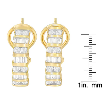 14k Yellow Gold Round and Baguette-cut Diamond Earrings (1 1/2 Cttw H-i Color Si2-i1 Clarity) - Fine Jewelry us Direct