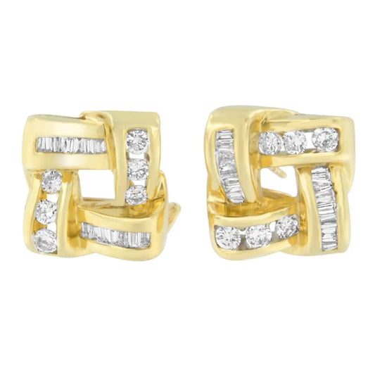 14k Yellow Gold Round and Baguette Cut Diamond Earrings (1 3/4 Cttw H-i Color Vs2-si1 Clarity) - Fine Jewelry us Direct