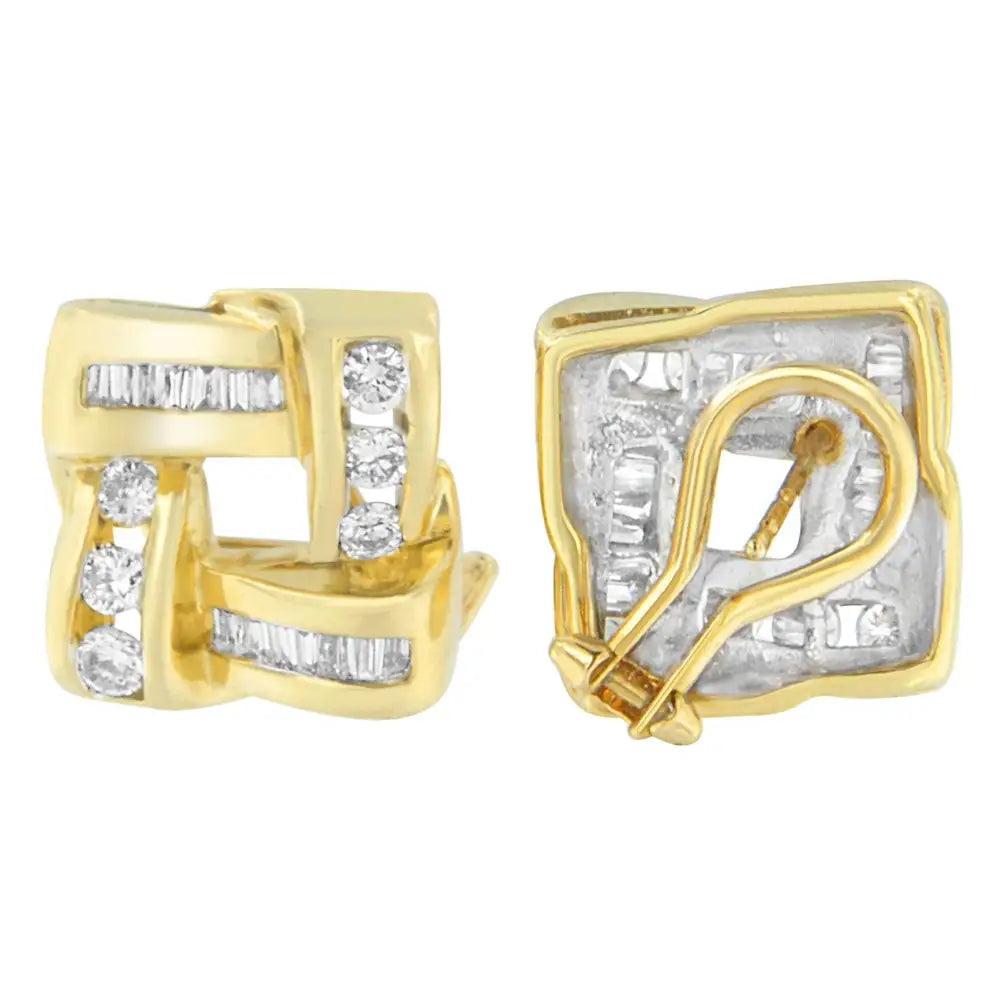 14k Yellow Gold Round and Baguette Cut Diamond Earrings (1 3/4 Cttw H-i Color Vs2-si1 Clarity) - Fine Jewelry us Direct