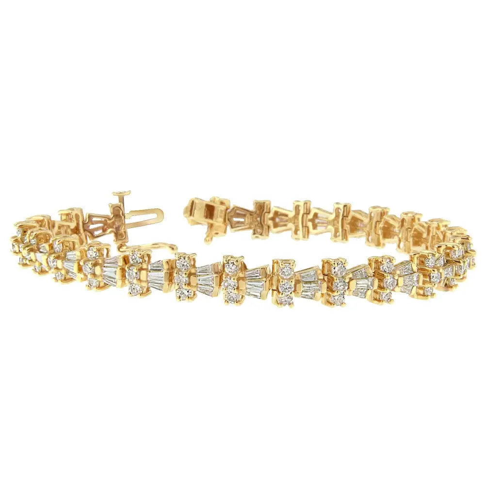 14k Yellow Gold Round and Baguette Cut Diamond Trio Tennis Bracelet (6.00 Cttw H-i Color Si1-si2 Clarity) - Fine