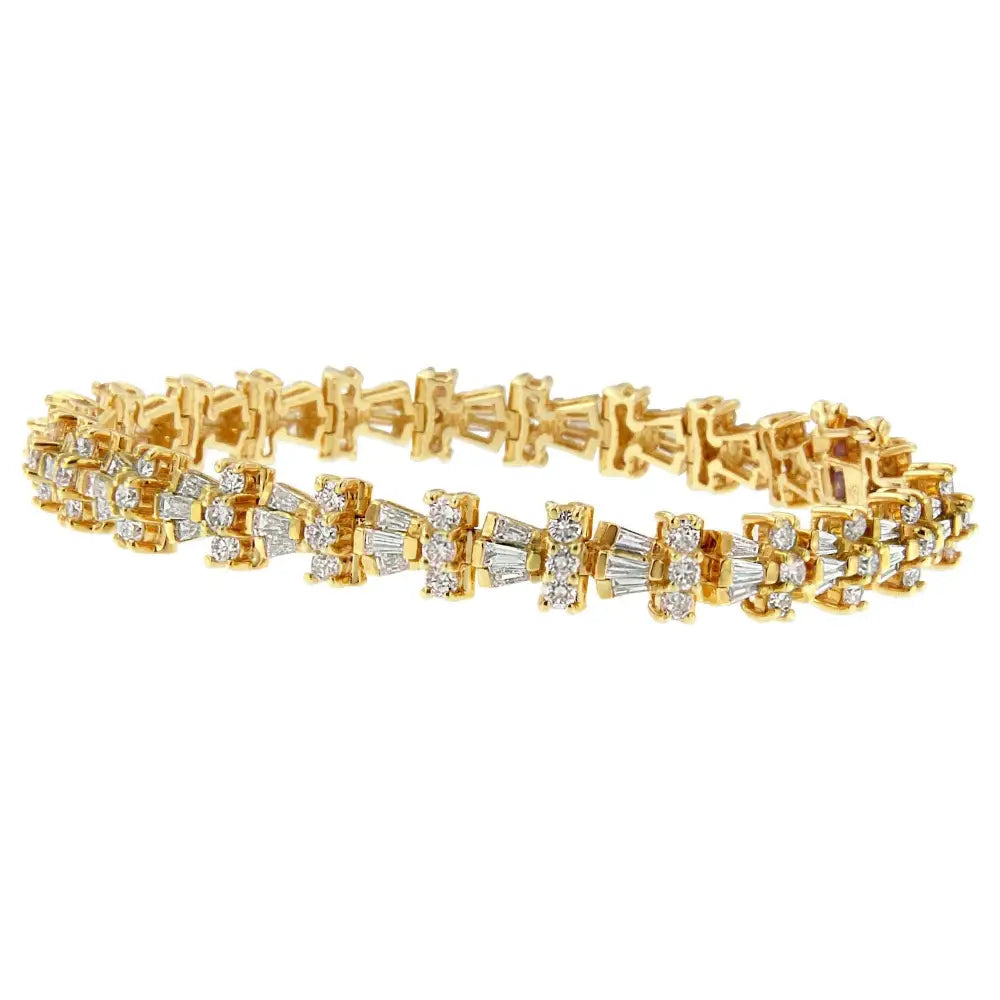 14k Yellow Gold Round and Baguette Cut Diamond Trio Tennis Bracelet (6.00 Cttw H-i Color Si1-si2 Clarity) - Fine