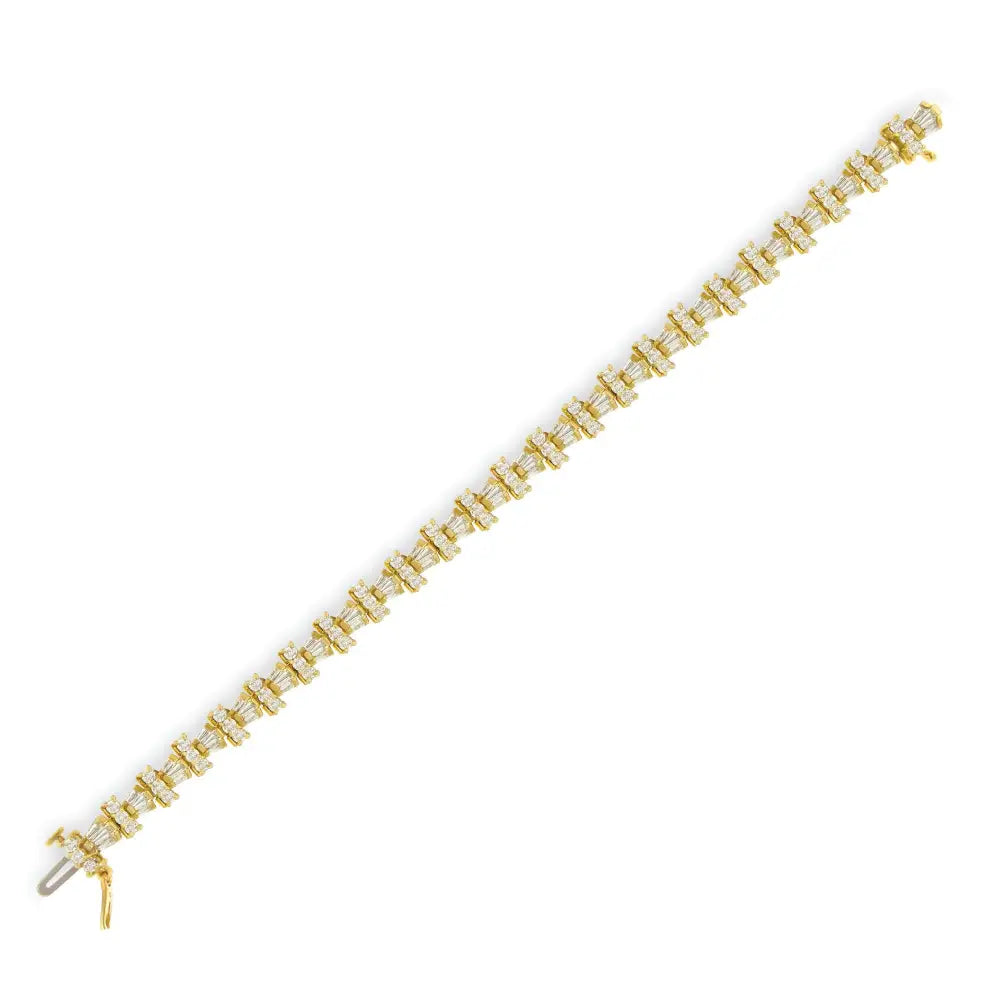 14k Yellow Gold Round and Baguette Cut Diamond Trio Tennis Bracelet (6.00 Cttw H-i Color Si1-si2 Clarity) - Fine