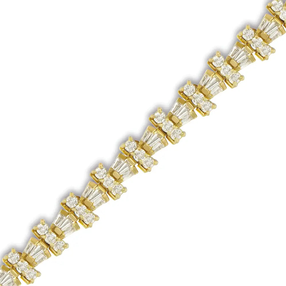 14k Yellow Gold Round and Baguette Cut Diamond Trio Tennis Bracelet (6.00 Cttw H-i Color Si1-si2 Clarity) - Fine