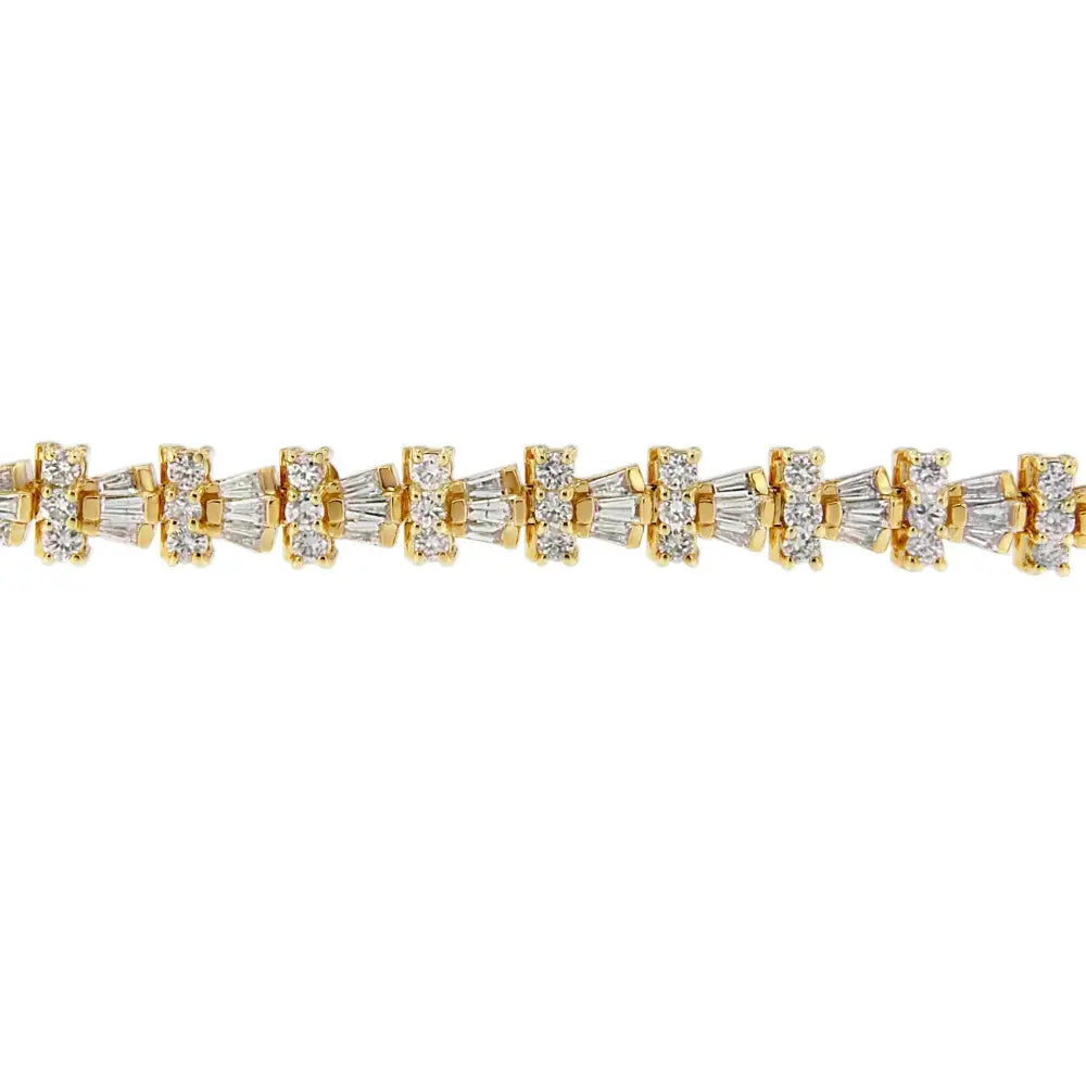 14k Yellow Gold Round and Baguette Cut Diamond Trio Tennis Bracelet (6.00 Cttw H-i Color Si1-si2 Clarity) - Fine