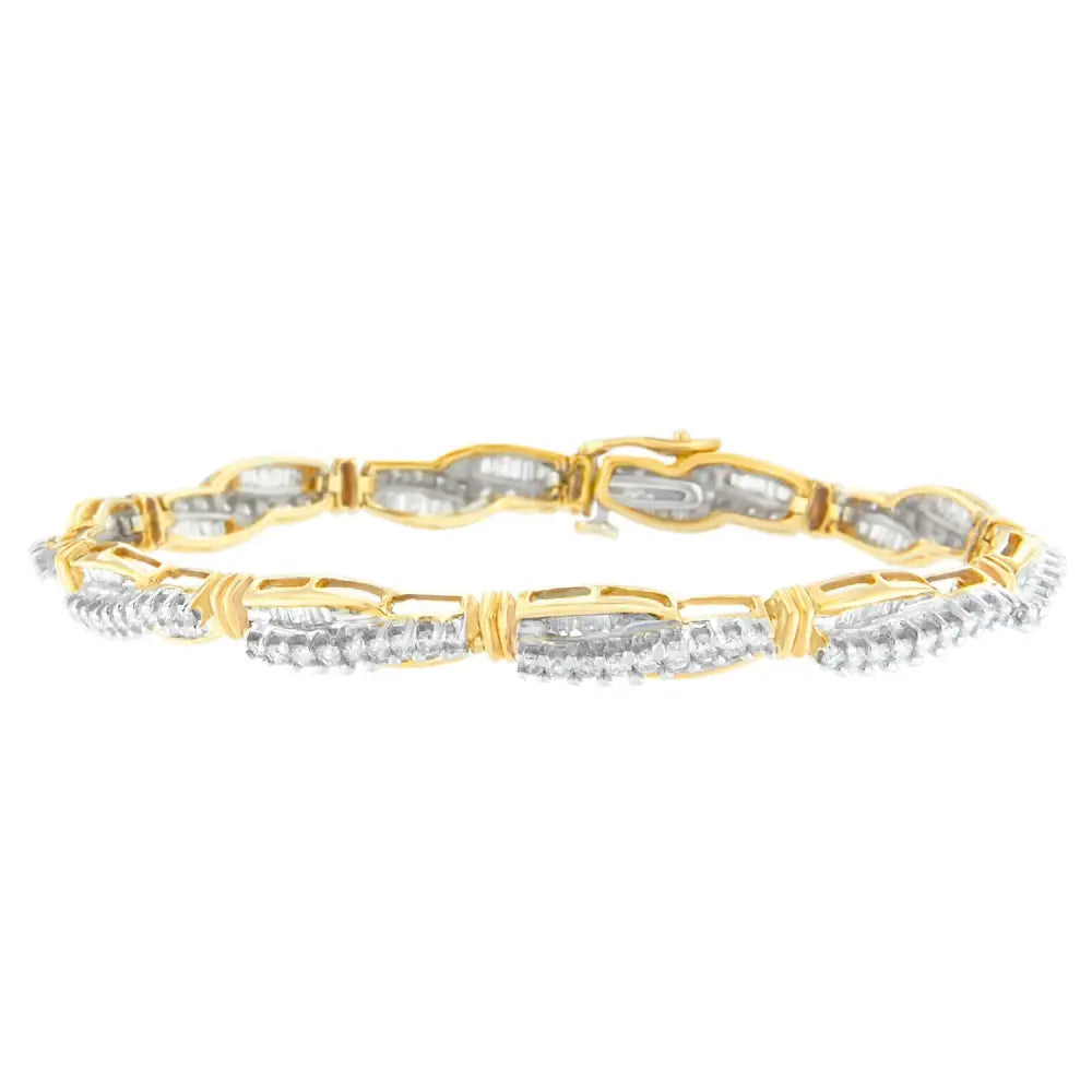 14k Yellow Gold Round and Baguette Cut Winding Love Diamond Bracelet (3.00 Cttw H-i Color Si1-si2 Clarity) - Fine