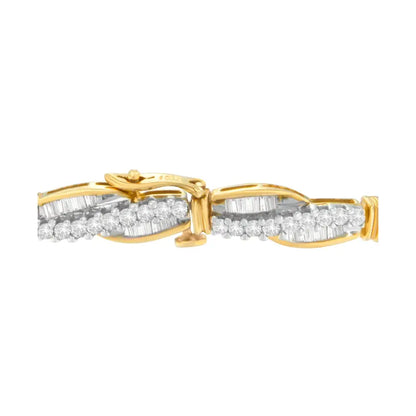 14k Yellow Gold Round and Baguette Cut Winding Love Diamond Bracelet (3.00 Cttw H-i Color Si1-si2 Clarity) - Fine