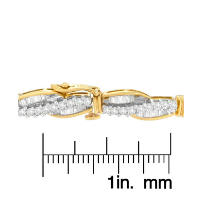 14k Yellow Gold Round and Baguette Cut Winding Love Diamond Bracelet (3.00 Cttw H-i Color Si1-si2 Clarity) - Fine