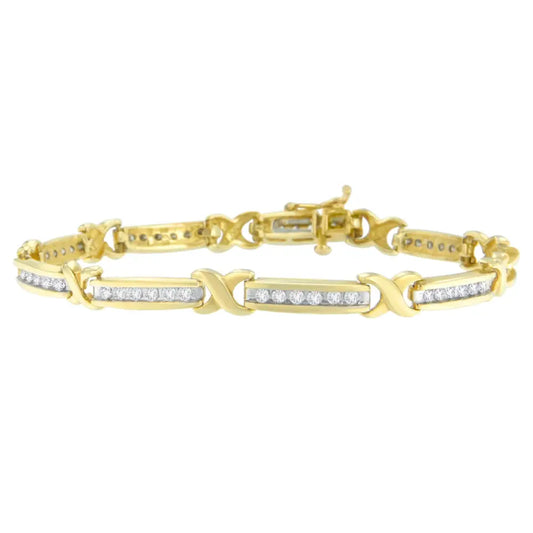 14k Yellow Gold Round Cut Channel Set Diamond X-link Bracelet (1.00 Cttw I-j Color Si2-i1 Clarity) - Fine Jewelry