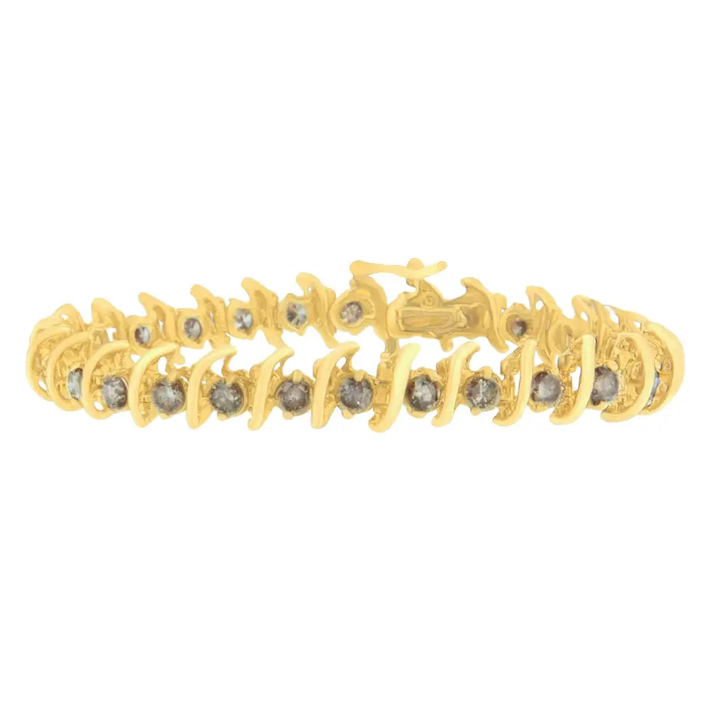 14k Yellow Gold Round-cut Diamond ?S’ Bracelet (6.00 Cttw Brown Color I1-i2 Clarity) - Fine Jewelry us Direct