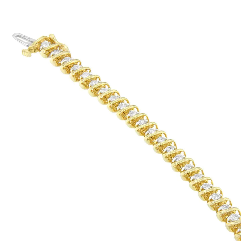 14k Yellow Gold Round Cut Diamond Spiral Link Bracelet (3.00 Cttw H-i Color Si2-i1 Clarity) - Fine Jewelry us Direct