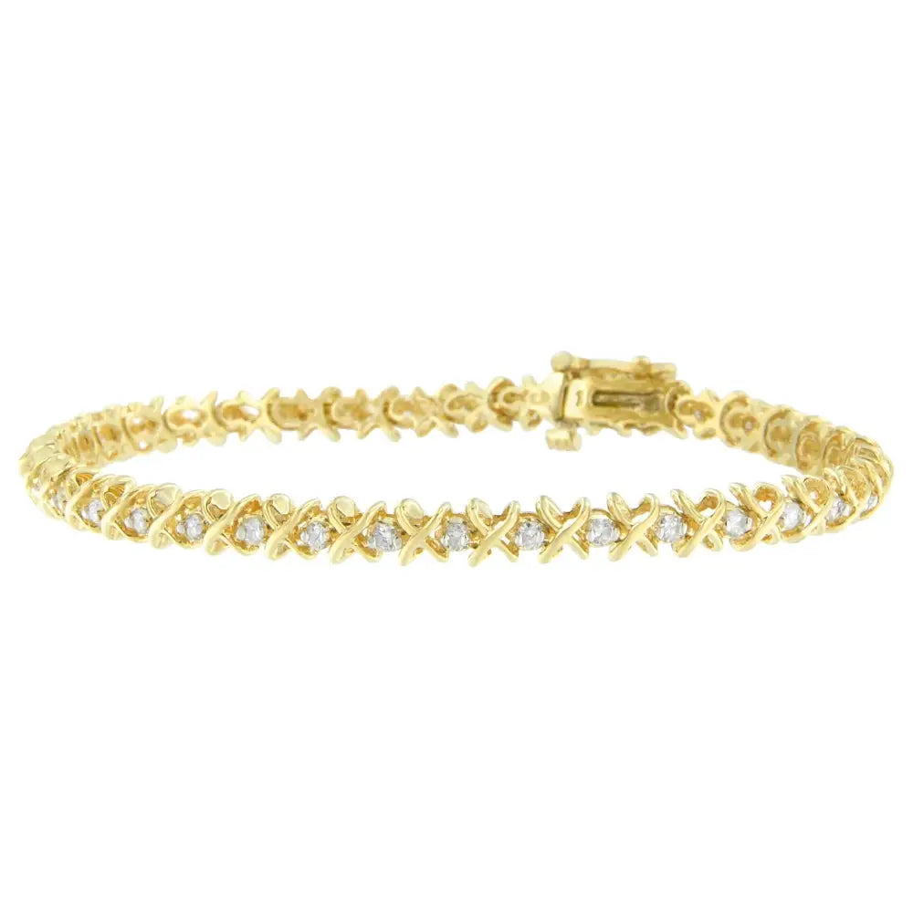 14k Yellow Gold Round Cut Diamond X-link Bracelet (1.00 Cttw H-i Color I1-i2 Clarity) - Fine Jewelry us Direct