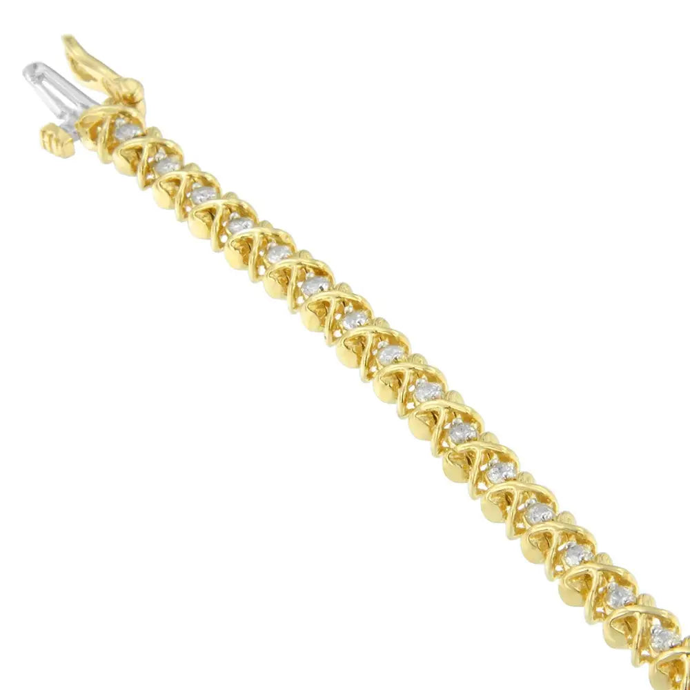 14k Yellow Gold Round Cut Diamond X-link Bracelet (1.00 Cttw H-i Color I1-i2 Clarity) - Fine Jewelry us Direct