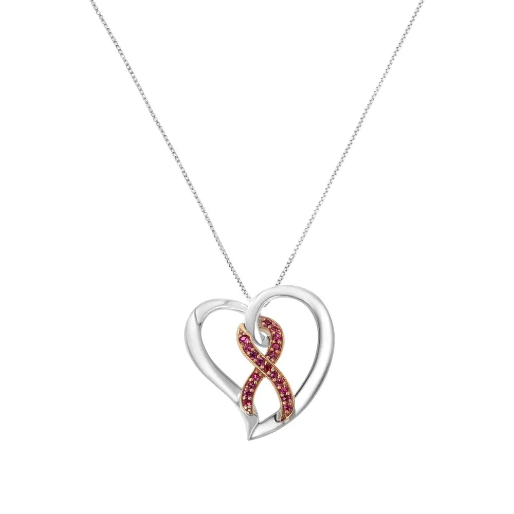 14kt Rose Gold and Sterling Silver Heart Pendant Necklace with Created Pink Sapphires - Fine Jewelry us Direct