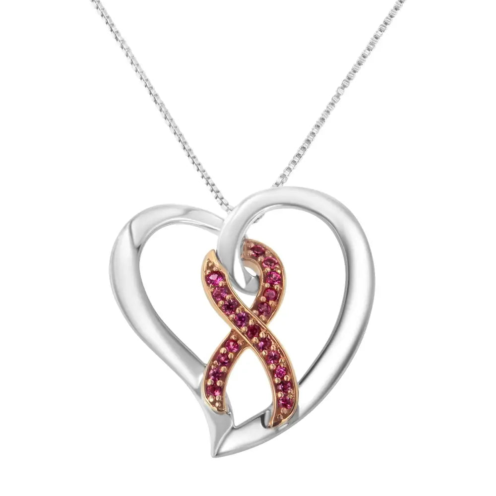 14kt Rose Gold and Sterling Silver Heart Pendant Necklace with Created Pink Sapphires - Fine Jewelry us Direct