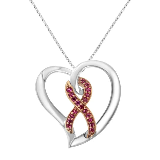 14kt Rose Gold and Sterling Silver Heart Pendant Necklace with Created Pink Sapphires - Fine Jewelry us Direct